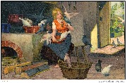 (Cendrillon cuisinant, entour&eacute;e de pigeons)