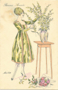Bonne Ann&eacute;e(Femme en jaune composant un bouquet de mimosas)