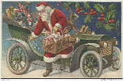 Merry Christmas (p&egrave;re No&euml;l descendant d'une auto remplie de jouets)