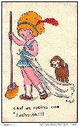 C'est au moins une duchesse (fillette avec balai et train et chien)