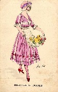 Fermi&egrave;re tenant des poussins dans son tablier. Heureuses P&acirc;ques