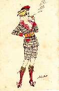 Femme debout fumant en pyjama &eacute;cossais