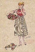 Femme avec panier plat aux fleurs Femme avec panier plat aux fleurs