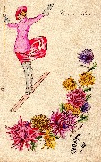 Bonne ann&eacute;e. Tresse de roses. Ski