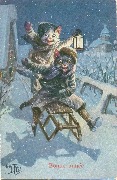 Bonne Année-Chats Humanisés,sports d'hiver luge
