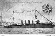Le Croiseur anglais ANTRIM &agrave; Anvers le 1er juillet 1906(SM Edouard VII en m&eacute;daillon)