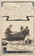 Barque sur une plage +trois p&ecirc;cheurs 