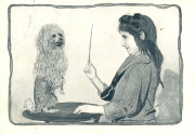 Xavier Sager. Fillette dressant un caniche