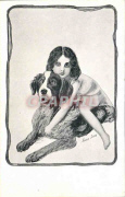 Fillette assise sur Saint-Bernard