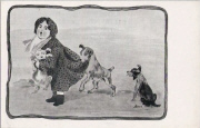 Xavier Sager. Fillette et 3 chiens