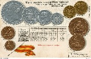 Carte postale avec pavillon national pour faire connaître le monnayage international- L'Espagne