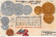 Carte postale avec pavillon national pour faire connaître le monnayage international- LesEtats-Unis d'Amérique Septentrionale