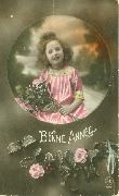 Bonne ann&eacute;e (fillette au bouquet dans un medaillon)