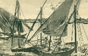 7. Sc&egrave;ne du Caire. Barques &agrave; voile sur le Nil