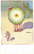 Angelot dos &agrave; deux fillettes cach&eacute;es par un parasol