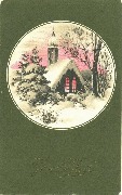 Joyeux No&euml;l(chapelle &eacute;clair&eacute;e dans paysage de neige)