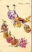 Bonne ann&eacute;e. Tresse de roses. Elle tombe en patins &agrave; glace