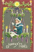 Joyeux No&euml;l(enfant et petit cheval suspendus &agrave; un lustre &agrave; bougies)