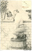 Idylle sur le mur. Bebout sur le tonneau Idylle sur le mur. Bebout sur le tonneau
