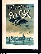 Cigarettes roul&eacute;es Puck(homme fumant sur une chauve-souris) chromolitho Emile Donnez 