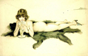 Femme nue sur peau de b&ecirc;te