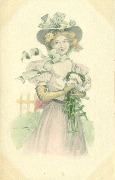 (Femme &eacute;l&eacute;gante tenant un bouquet de marguerites)