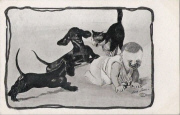 Xavier Sager. Bébé, chat et deux teckels