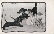 Xavier Sager. B&eacute;b&eacute;, chat et deux teckels