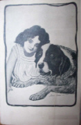 Xavier Sager. Fillette et chien couch&eacute;s