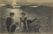 La sir&egrave;ne accostant un baigneur sur la plage