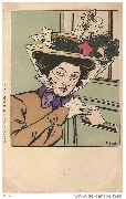 Femme chapeau, lettre &agrave; la poste F.BAC