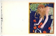 (femme en vert cueillant des tulipes)