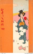 Geisha VII (geisha derri&egrave;re un buisson de fleurs blanches)