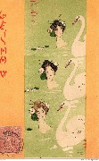 Geisha IX (3 geishas dans l"eau accompagn&eacute;es de 3 cygnes)