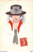 (femme au chapeau noir avec une cravate ray&eacute;e)