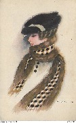 (femme au chapeau noir et &agrave; l'&eacute;charpe &agrave; carreau)