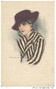 (femme au chapeau noir et &agrave; la veste &agrave; rayures)