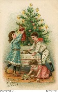 Joyeux No&euml;l (enfants trouvant des jouets dans le sapin)