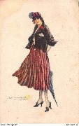 (femme &agrave; la eobe ray&eacute;e rouge et noire)