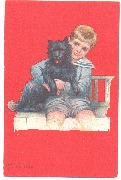 Gar&ccedil;on serrant un chien noir