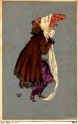 Femme portant une peau de b&ecirc;te avec un grand chapeau &agrave; carreaux