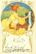 Vals Saint-Jean.Femme rousse face à une eau de source