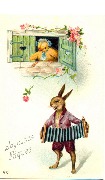 Joyeuses P&acirc;ques(Un li&egrave;vre faisant la s&eacute;r&eacute;nade &agrave; un poussin)