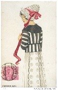 (Femme au bonnet blanc avec un ruban rouge)