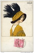 (Femme au chapeau jaune avec de grandes plumes noires)