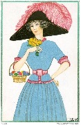 (Femme au grand chapeau noir avec une plume d'autruche rose)