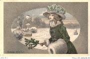 Bonne Ann&eacute;e(Jeune fille au chapeau vert dans un d&eacute;cor de neige-studio?) 