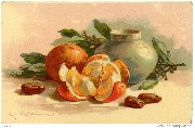 Pot de céramique avec orange épluchée