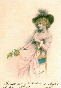 Femme blonde assise,roses jaunes &agrave; la main 