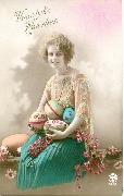 Femme pr&eacute;sentant des oeufs Vroolijke Paschen